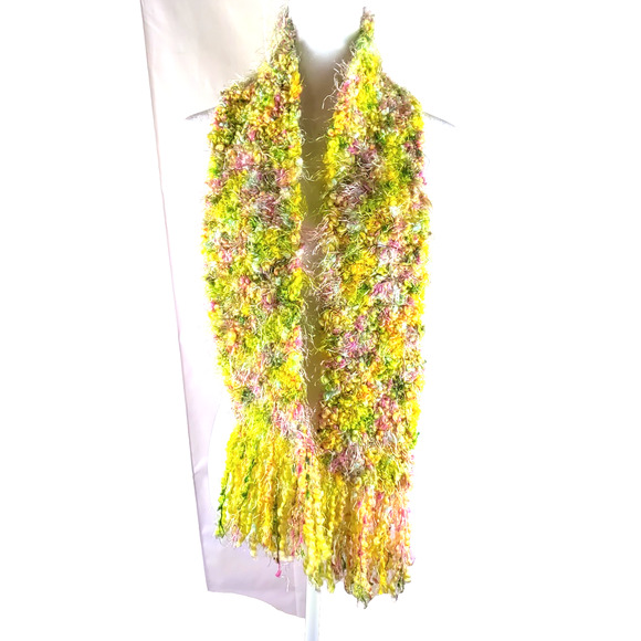 Pastel Winter Scarf Rectangle 54 X 5" Heavy Pink Yeoole Metallic Silver Threads - Picture 6 of 7